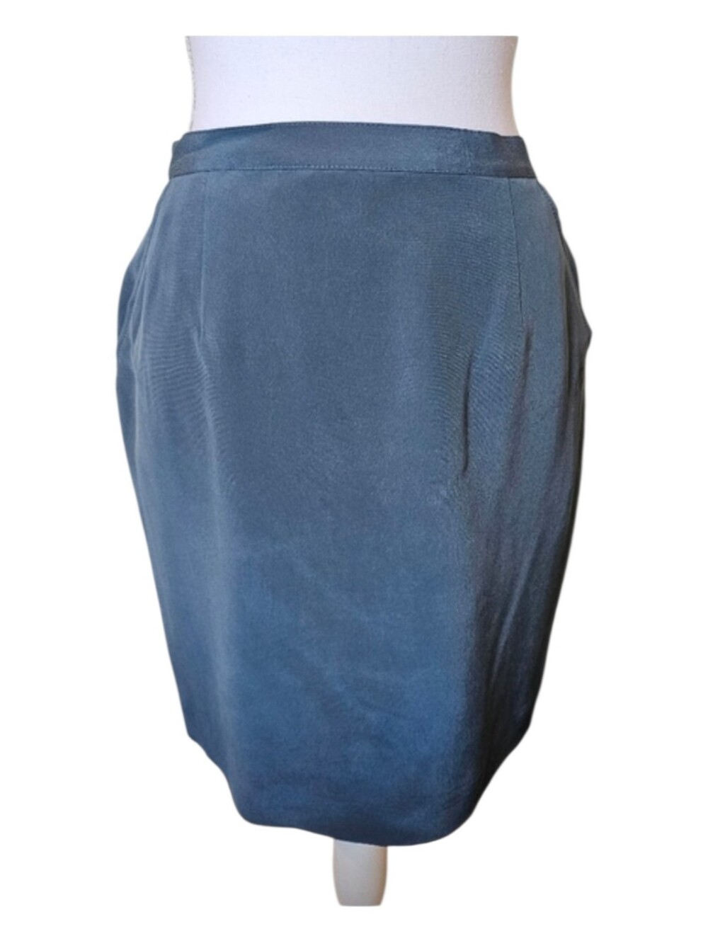 Vintage Pat Argenti Blue Gray 100% Silk Straight Pencil Skirt Size‎ 10